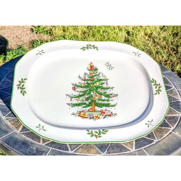 Retro Spode Sculpted 14" Christmas Tree&Mistletoe Serving Platter Plate Dish NIB - Picture 6 of 6